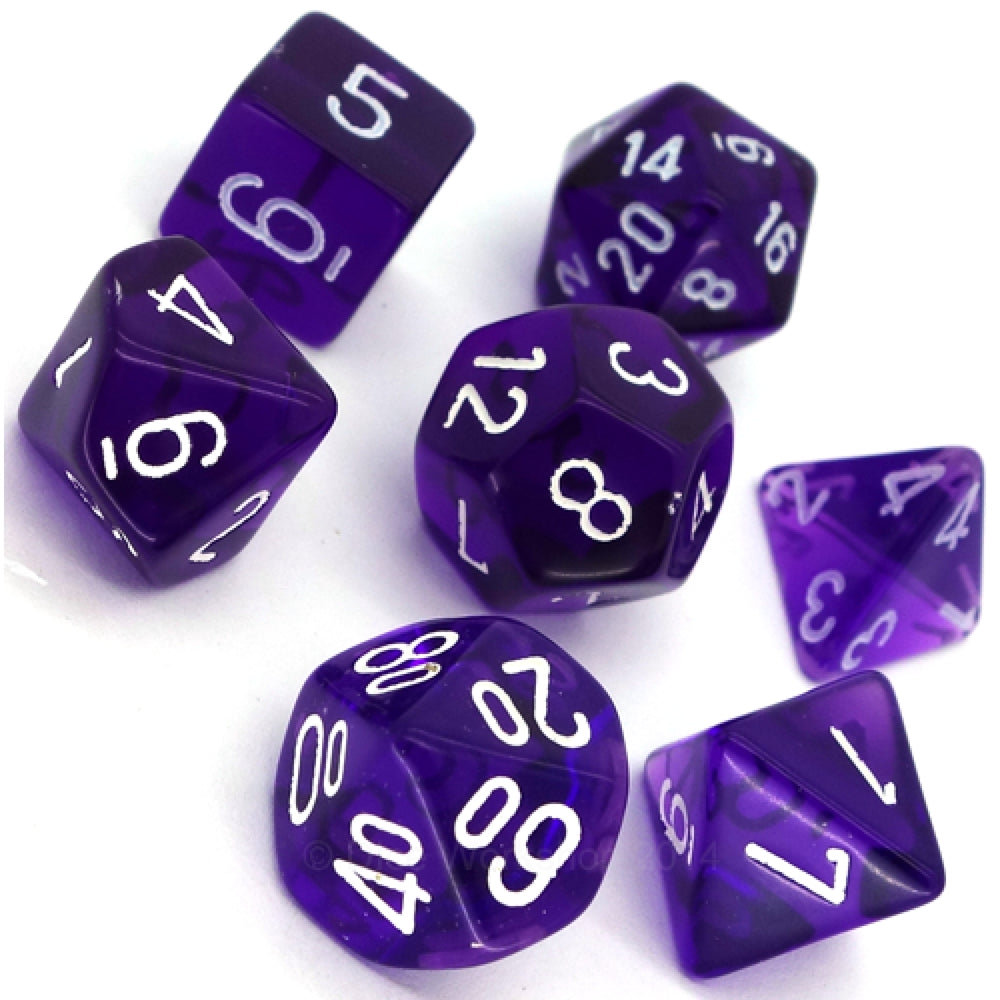 translucent viola/bianco - set di 7 dadi poliedrici
