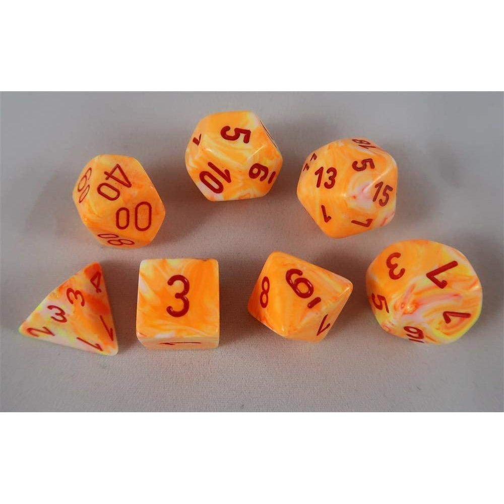 festive giallo e arancio/rosso - set di 7 dadi poliedrici