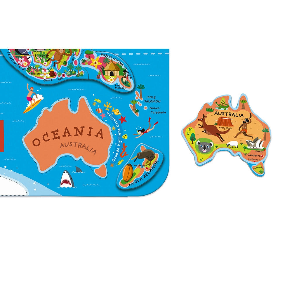 puzzle magnetico del mondo 92 pezzi in legno