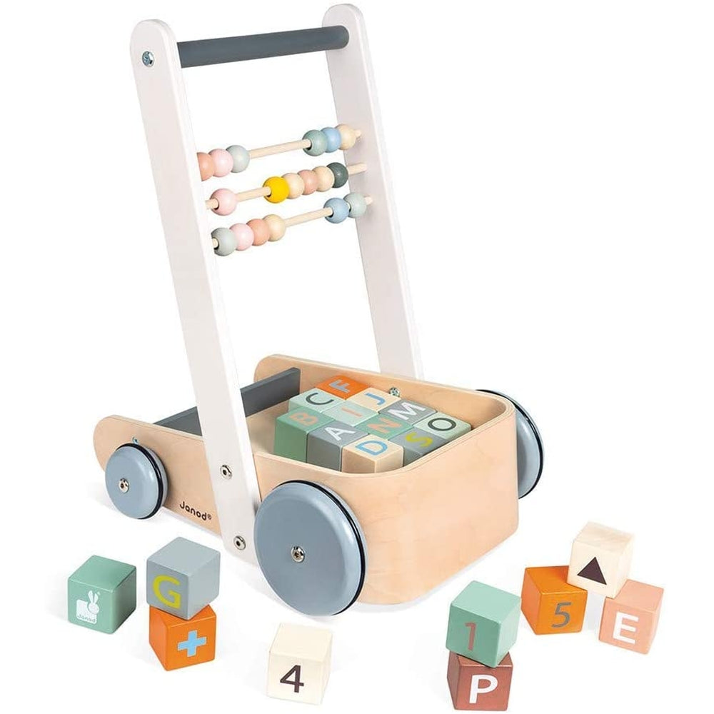 carrello primi passi con pallottoliere e cubi in legno