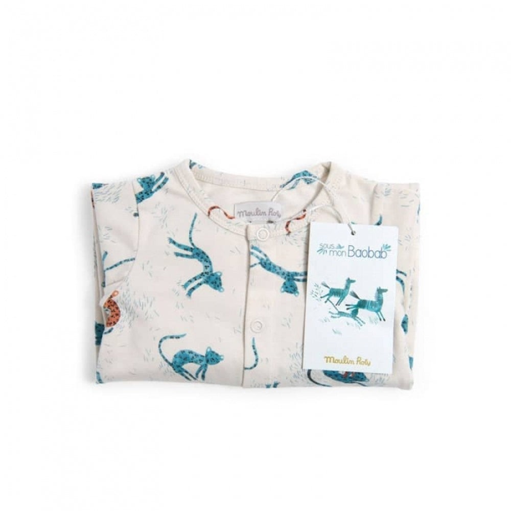 tutina intera in cotone blu ghepardo, sous mon baobab tg. 1 mese