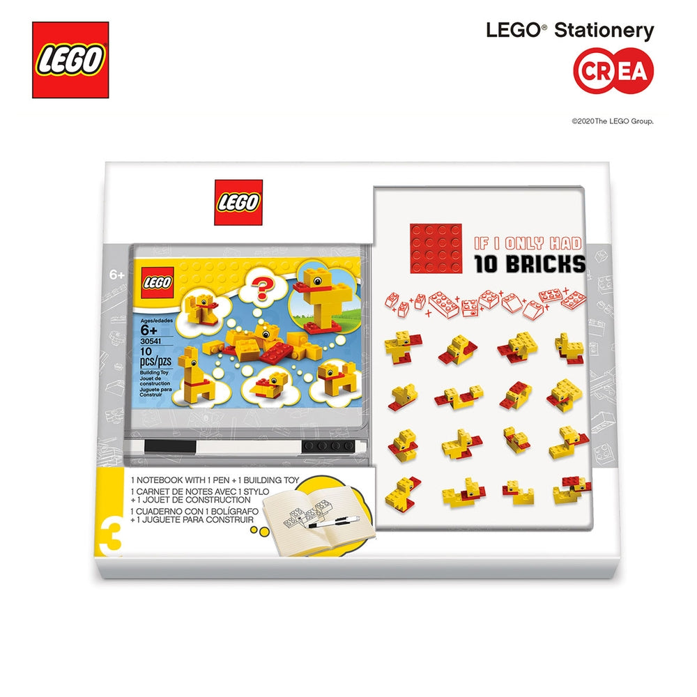 Cancelleria quaderno con penna gel e 10 brick play set duck