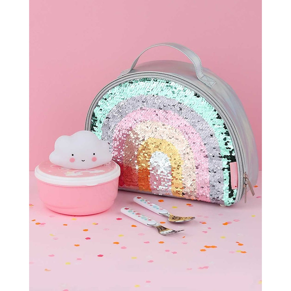 borsa pranzo termica, arcobaleno glitter - grigio