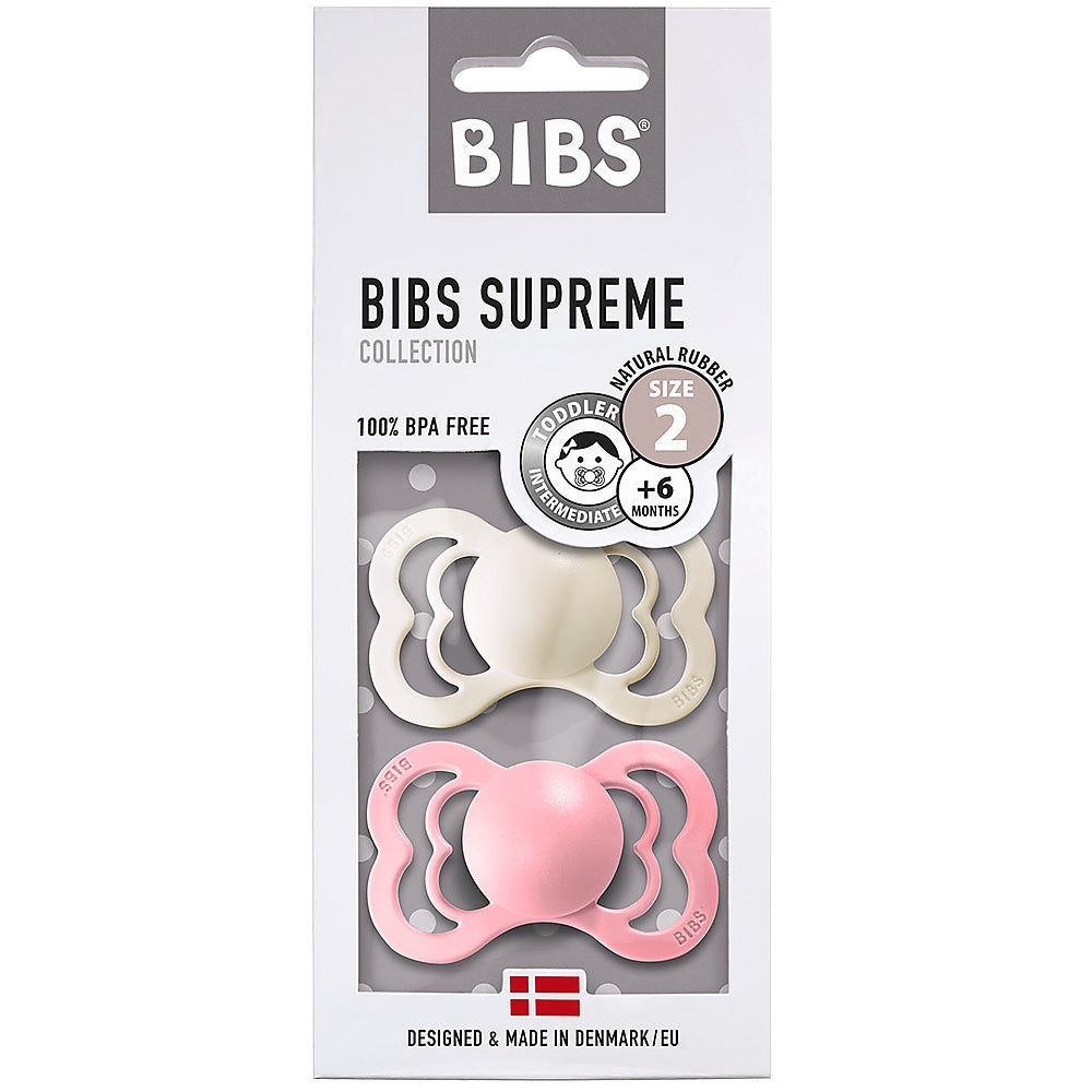 set di 2 ciucci supreme - avorio & rosa - gomma naturale 0-6 mesi