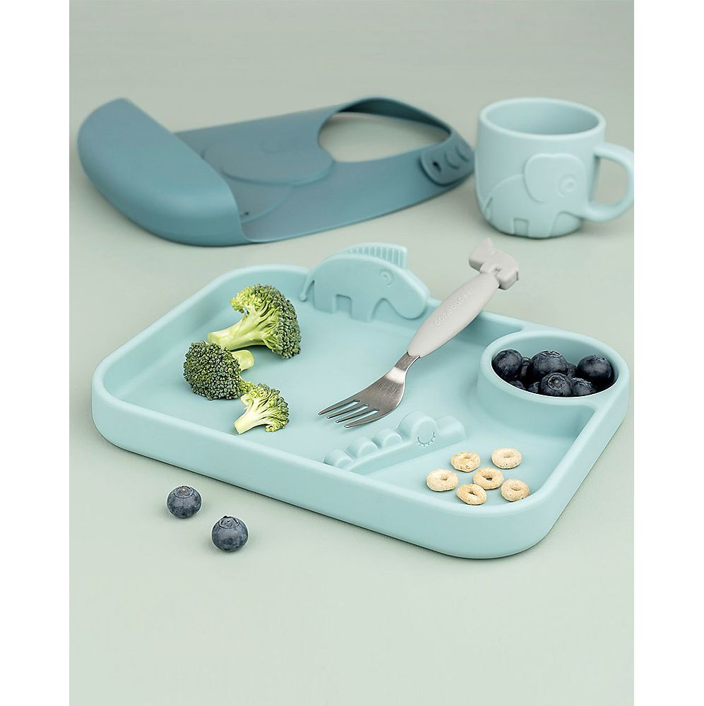 piatto a scomparti peekaboo - croco e zeebe - azzurro - 100% silicone alimentare