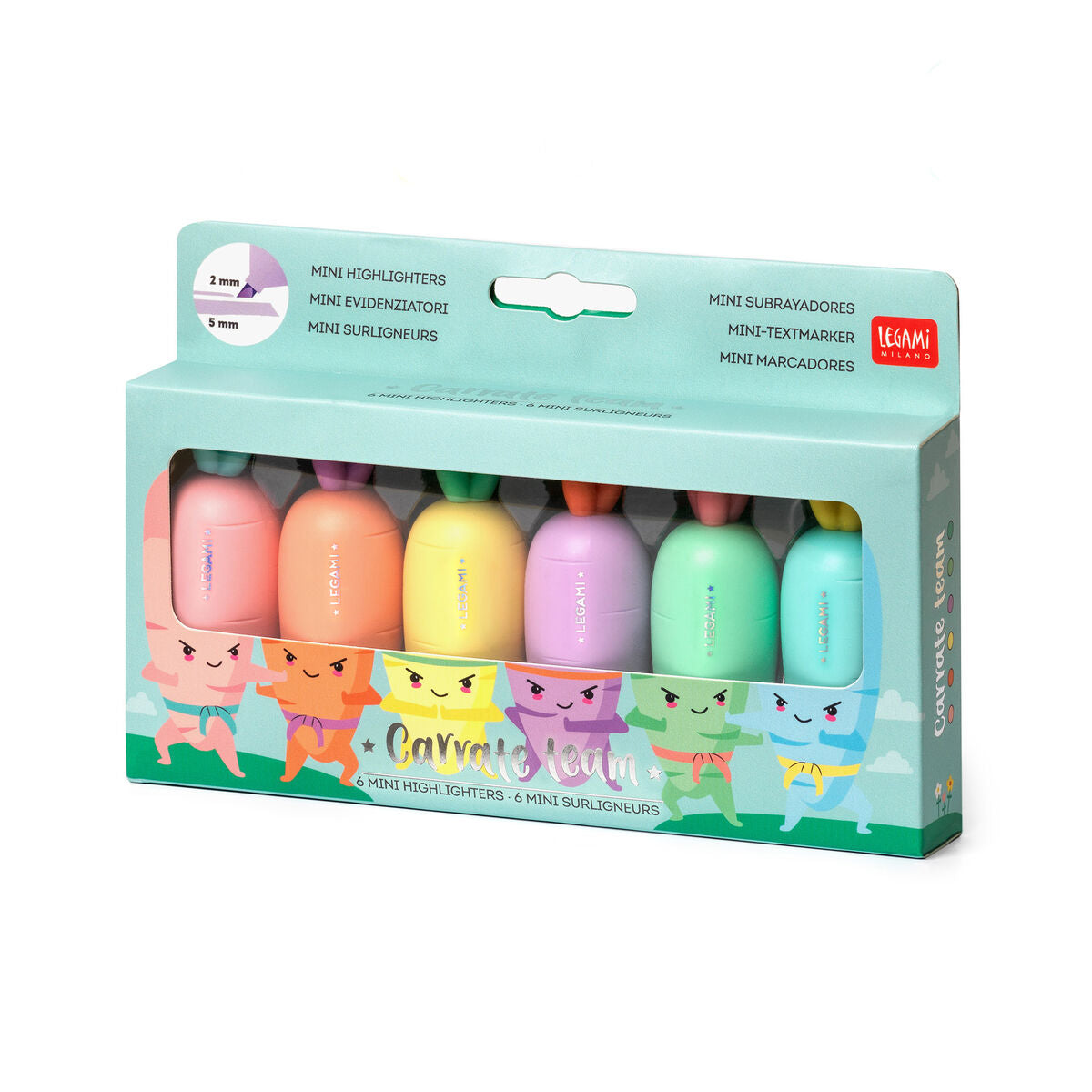 set di 6 mini evidenziatori - carrate team - carote
