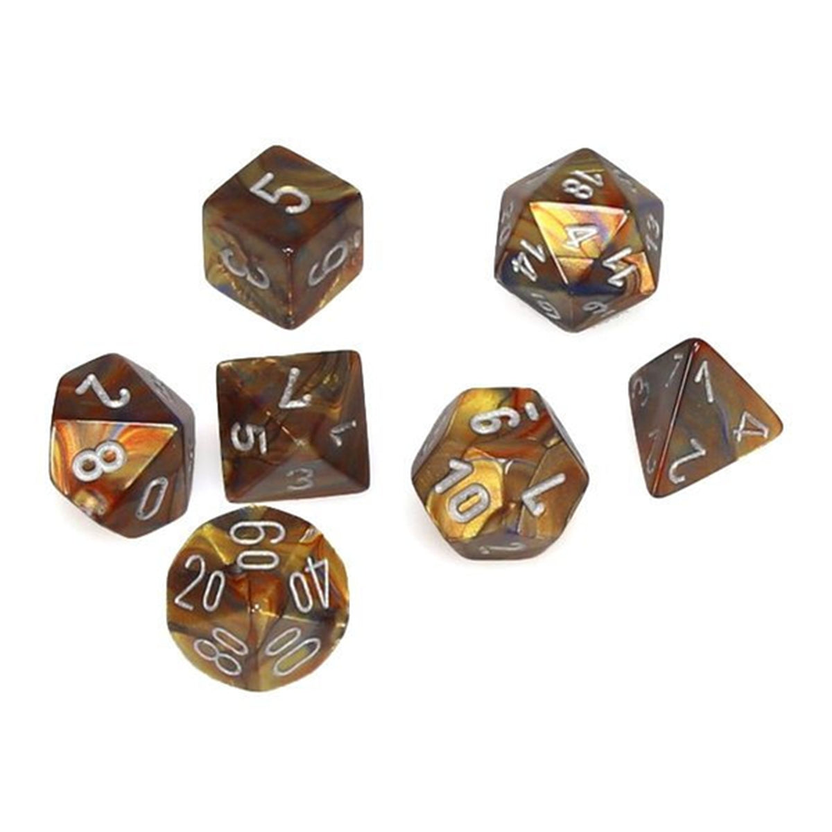 mini lustros gold/silver- set di 7 dadi poliedrici