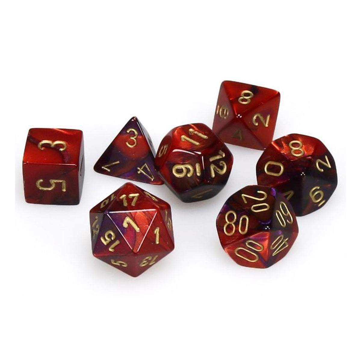 mini gemini purple-red/gold- set di 7 dadi poliedrici
