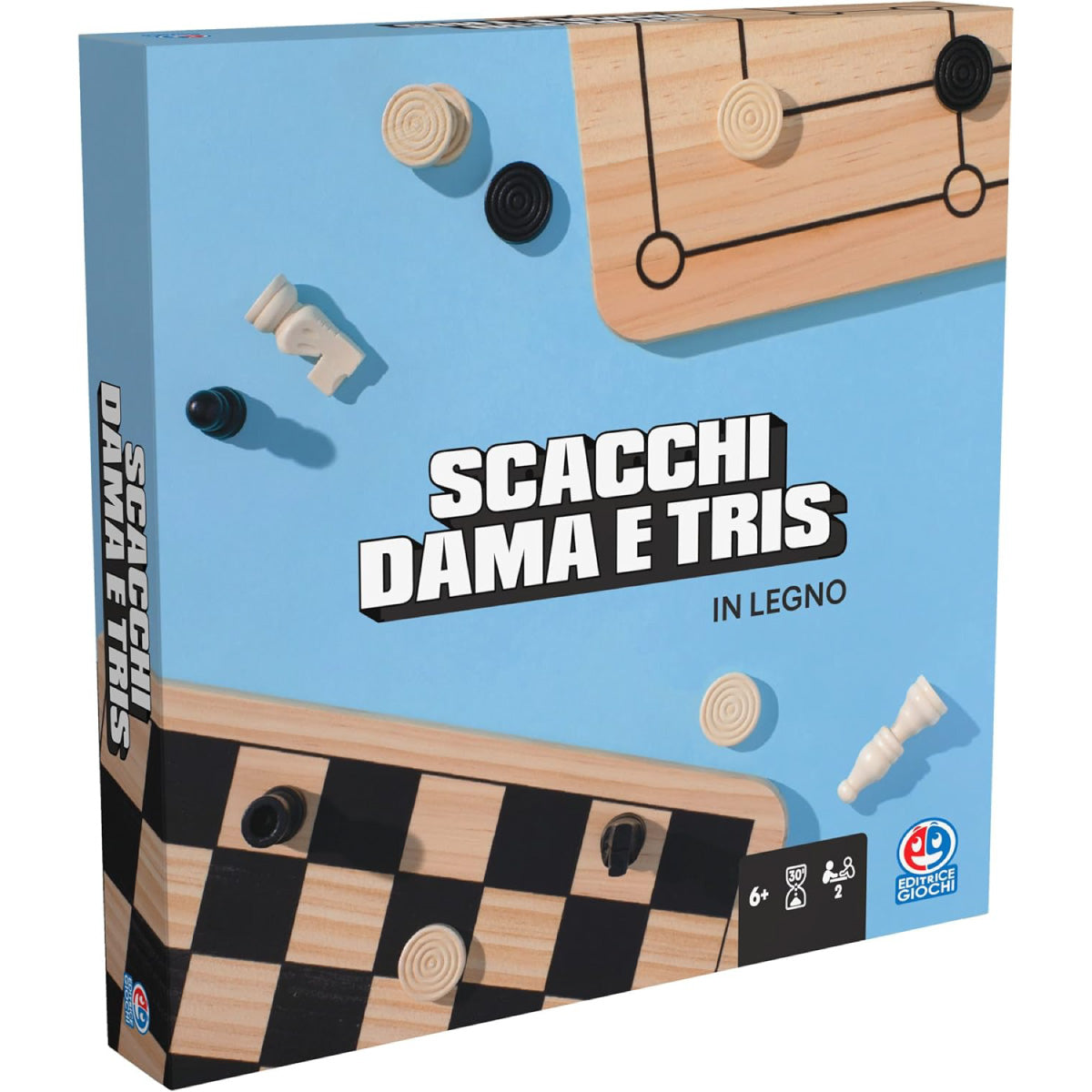 dama, scacchi e tris in legno