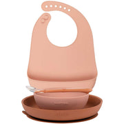 set 4 pezzi per la pappa rosa con bavaglino