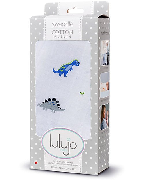 copertina swaddle 120 x 120 cm, dinosauri -100% mussola di cotone