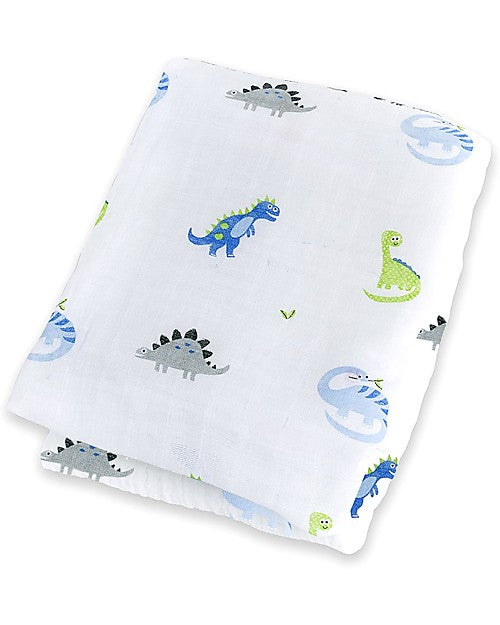 copertina swaddle 120 x 120 cm, dinosauri -100% mussola di cotone