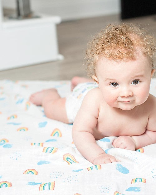 copertina swaddle 120 x 120 cm, rainbow sky - 100% mussola di cotone