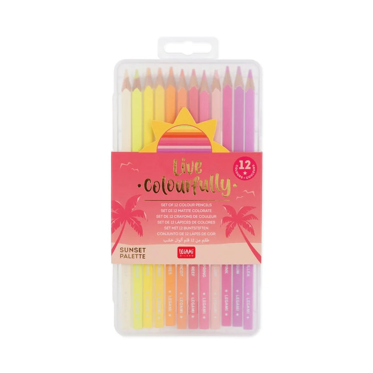 live colourfully - set di 12 pastelli sunset palette