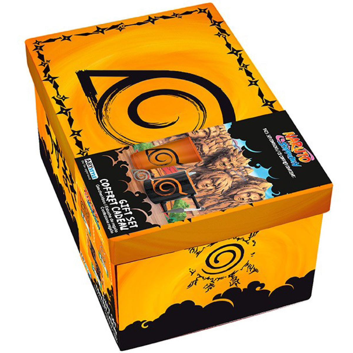 naruto shippuden - confezione regalo premium - bicchiere large, portachiavi 3d, tazza3d