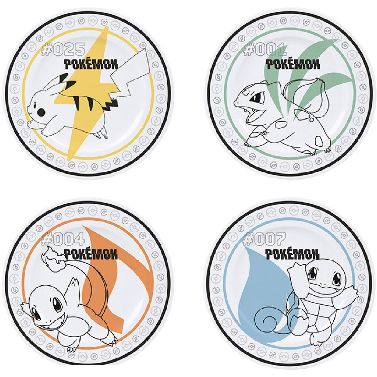 pokemon - 4 piatti in porcellana - starters + pikachu