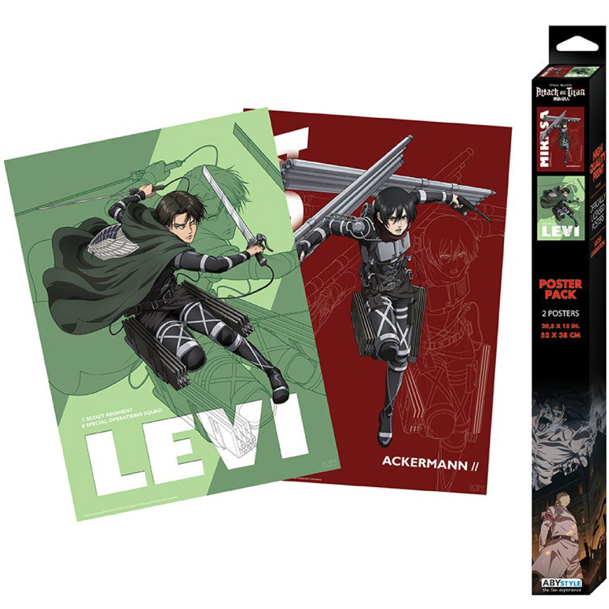 attack on titan - set 2 chibi poster 52x38cm - levi & mikasa