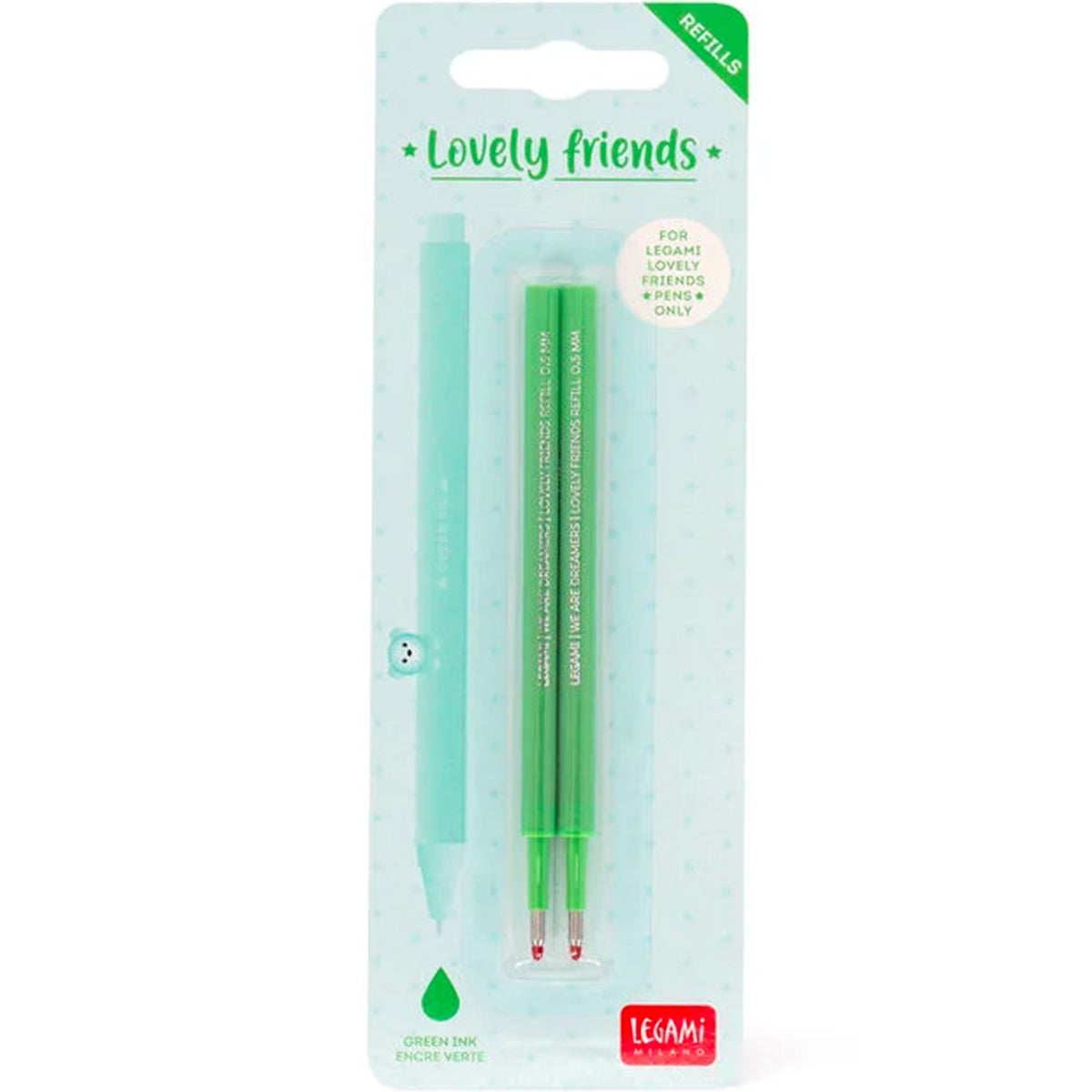 set di 2 refill per penna gel - lovely friends - green
