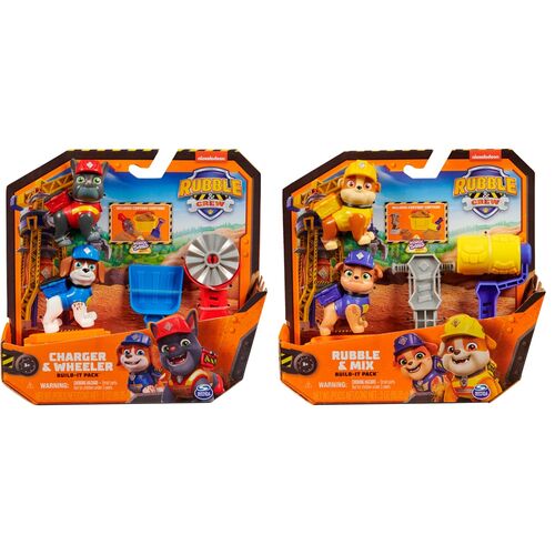 paw patrol rubble and crew - set 2 personaggi con accessori - modello assortito