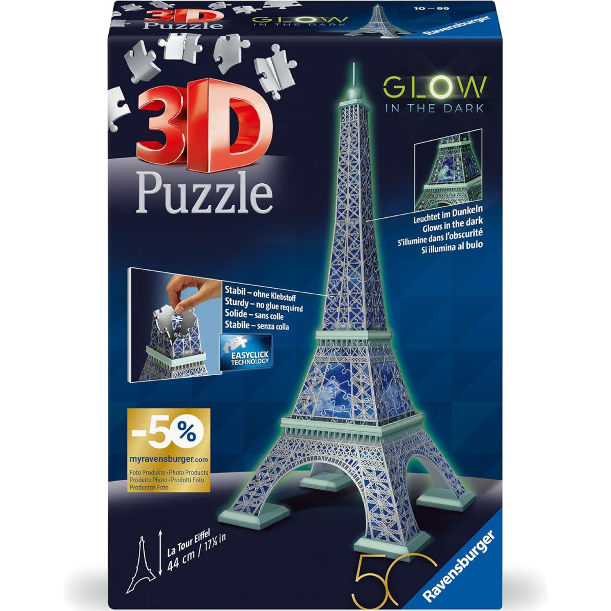 glow in the dark - torre eiffel - puzzle 3d