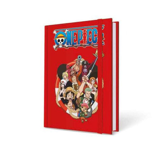 one piece taccuino con elastico 15x21cm - straw hat crew red