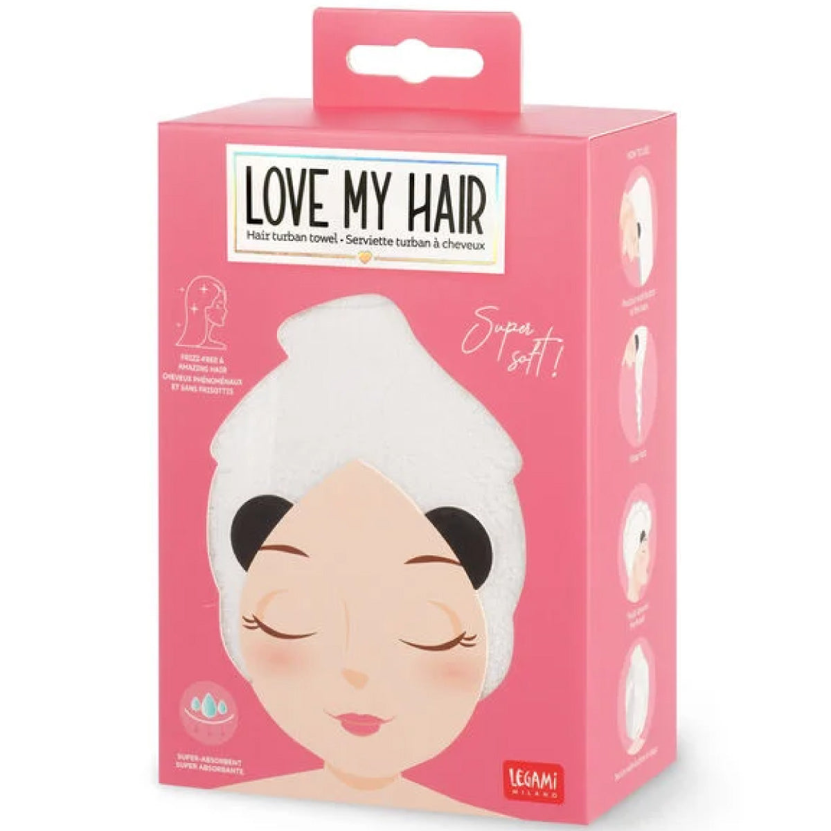asciugamano per capelli a turbante - love my hair - panda