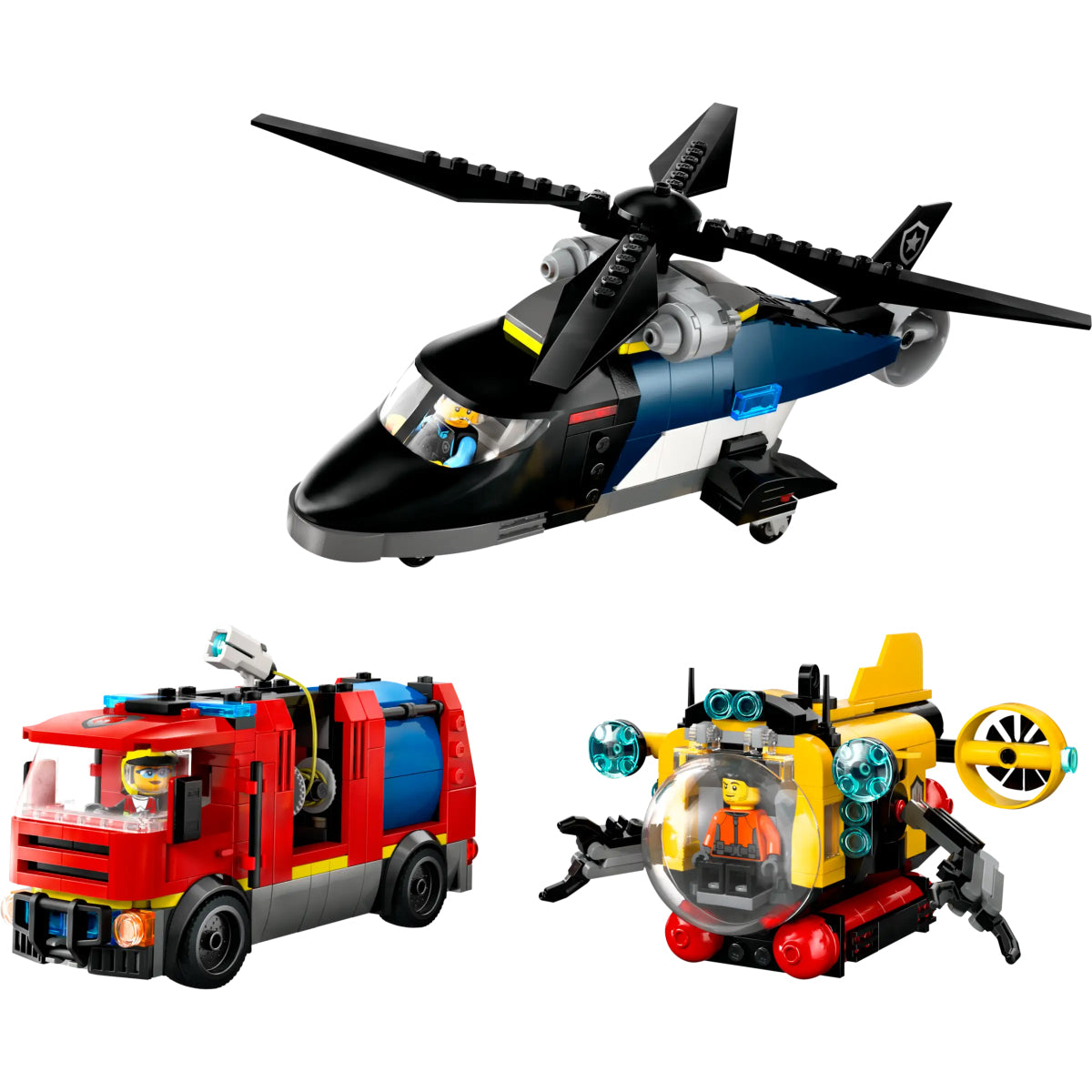 LEGO City 60462 elicottero, autopompa e sottomarino