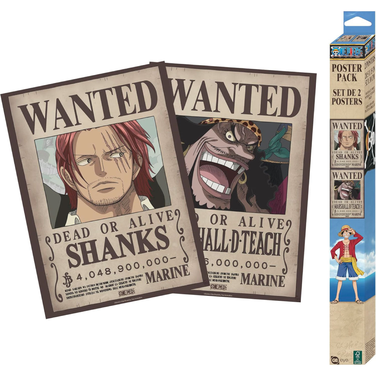 one piece - set 2 chibi posters 52x38cm - wanted shanks & blackbeard