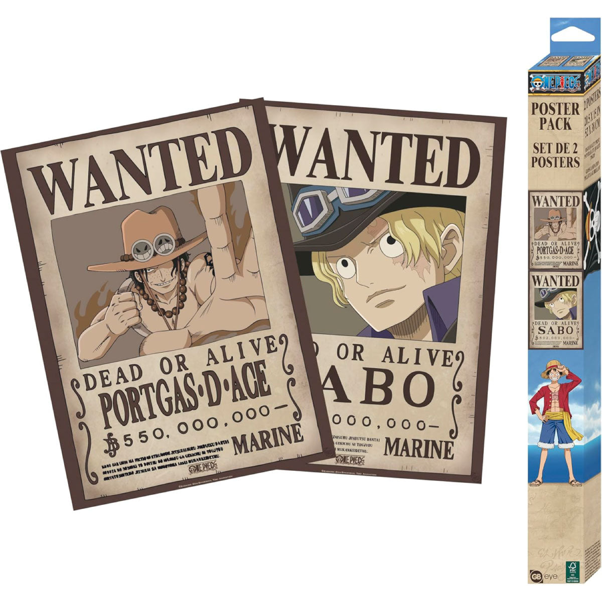 one piece - set 2 chibi posters 52x38cm - wanted sabo & ace