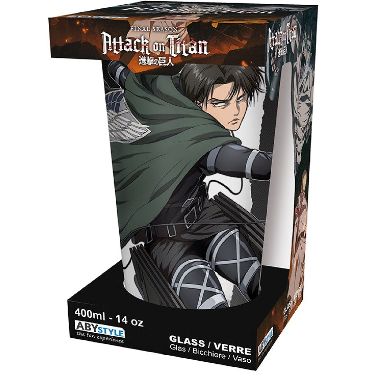 attack on titan - bicchiere large 400ml - glass levi s4