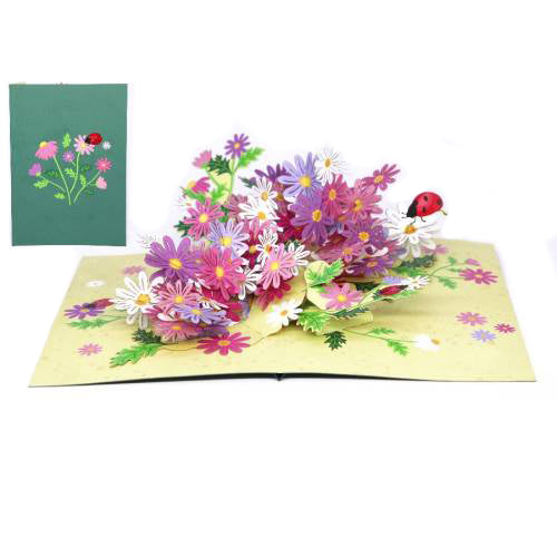 biglietto di auguri - margherite colorate - kirigami