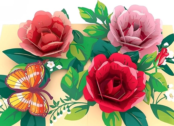 biglietto di auguri - rose - kirigami