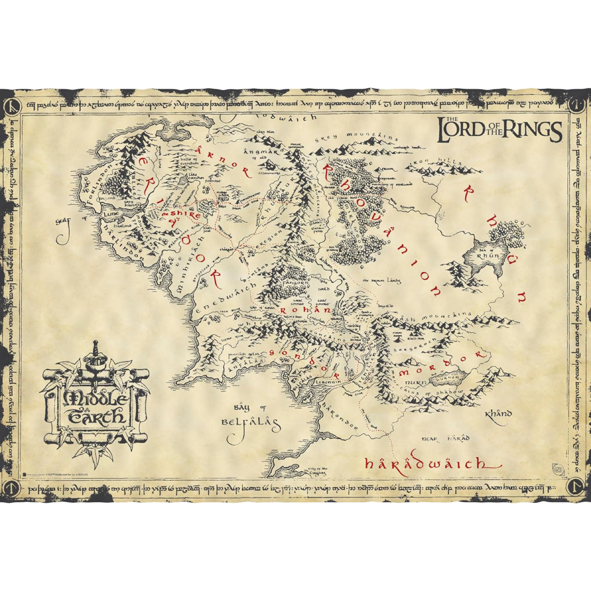 the lord of the rings - parchment poster 66x46cm - la terra di mezzo