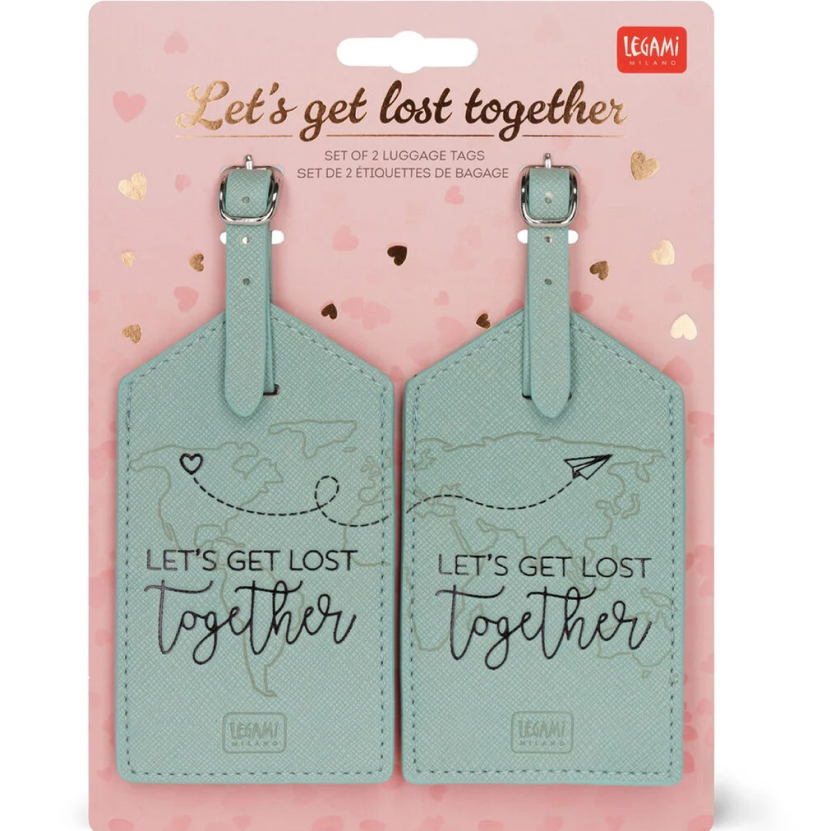 set di 2 etichette bagaglio - let's get lost together