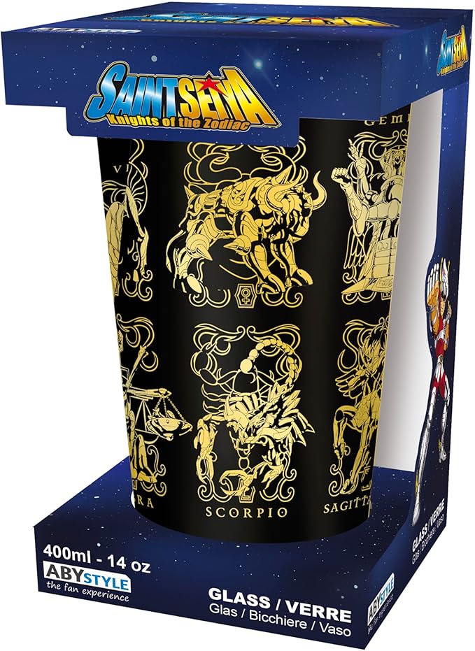 saint seiya - bicchiere di vetro 400ml - armature d'oro