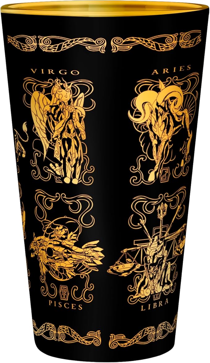 saint seiya - bicchiere di vetro 400ml - armature d'oro