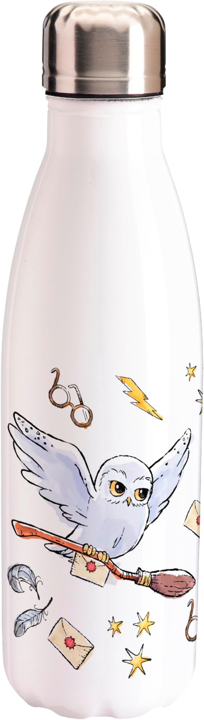 harry potter - borraccia in acciaio 500ml - simboli di hogwarts bianca