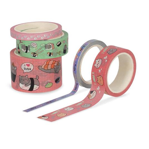 set di 5 nastri adesivi di carta - tape by tape - kitty