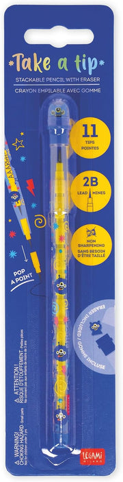 stackable pencil with eraser - take a tip - monster