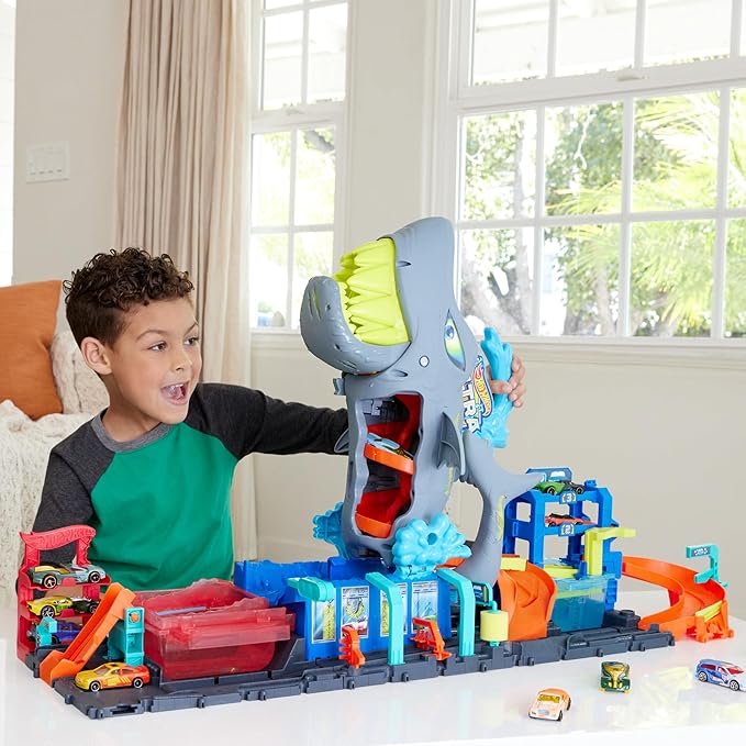 hot wheels city - autolavaggio mega squalo
