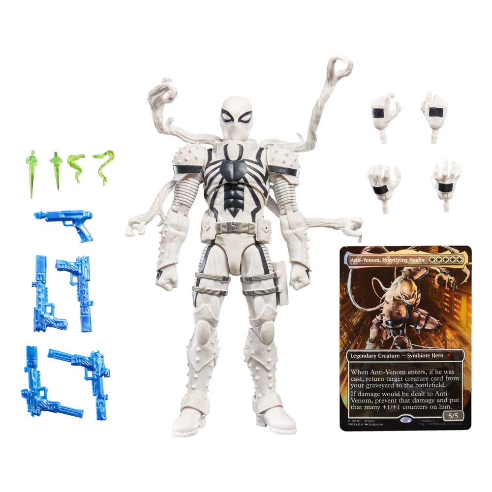 marvel legends series x magic: the gathering - agente anti-venom 15cm + 1 magic foil card
