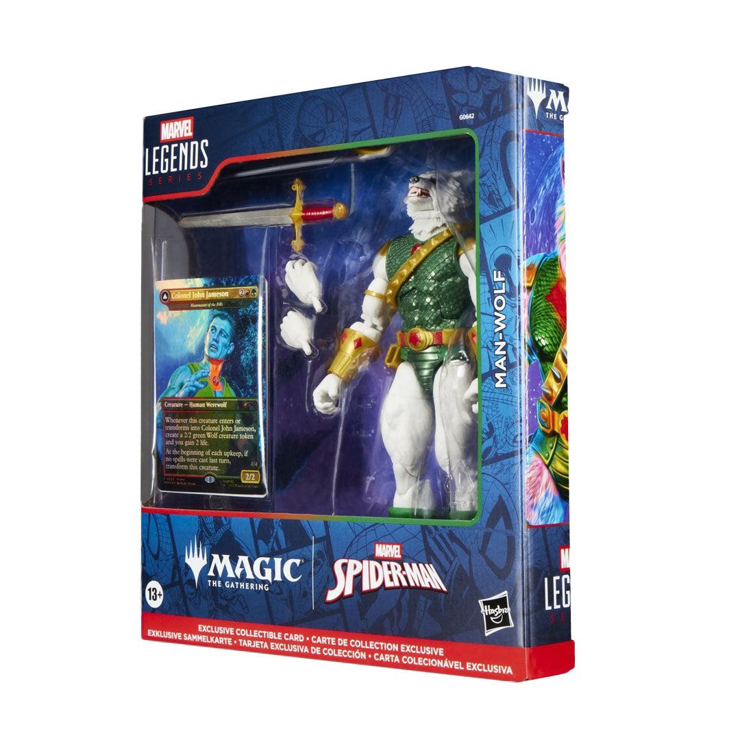 marvel legends series x magic: the gathering - man-wolf 15cm + 1 magic foil card