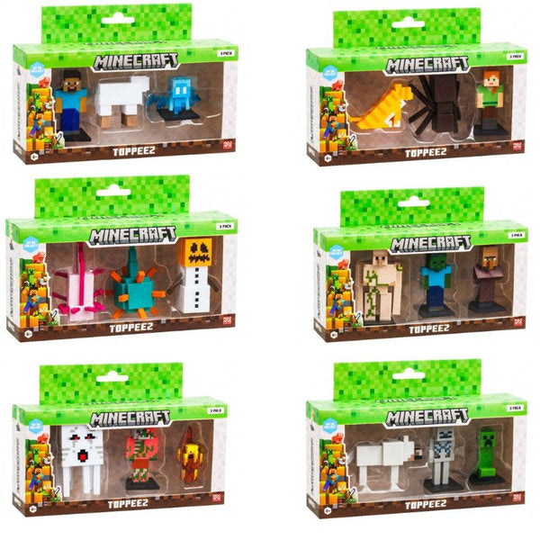 minecraft - 3d pack 3 personaggi toppeez serie 2 - un blister assortito