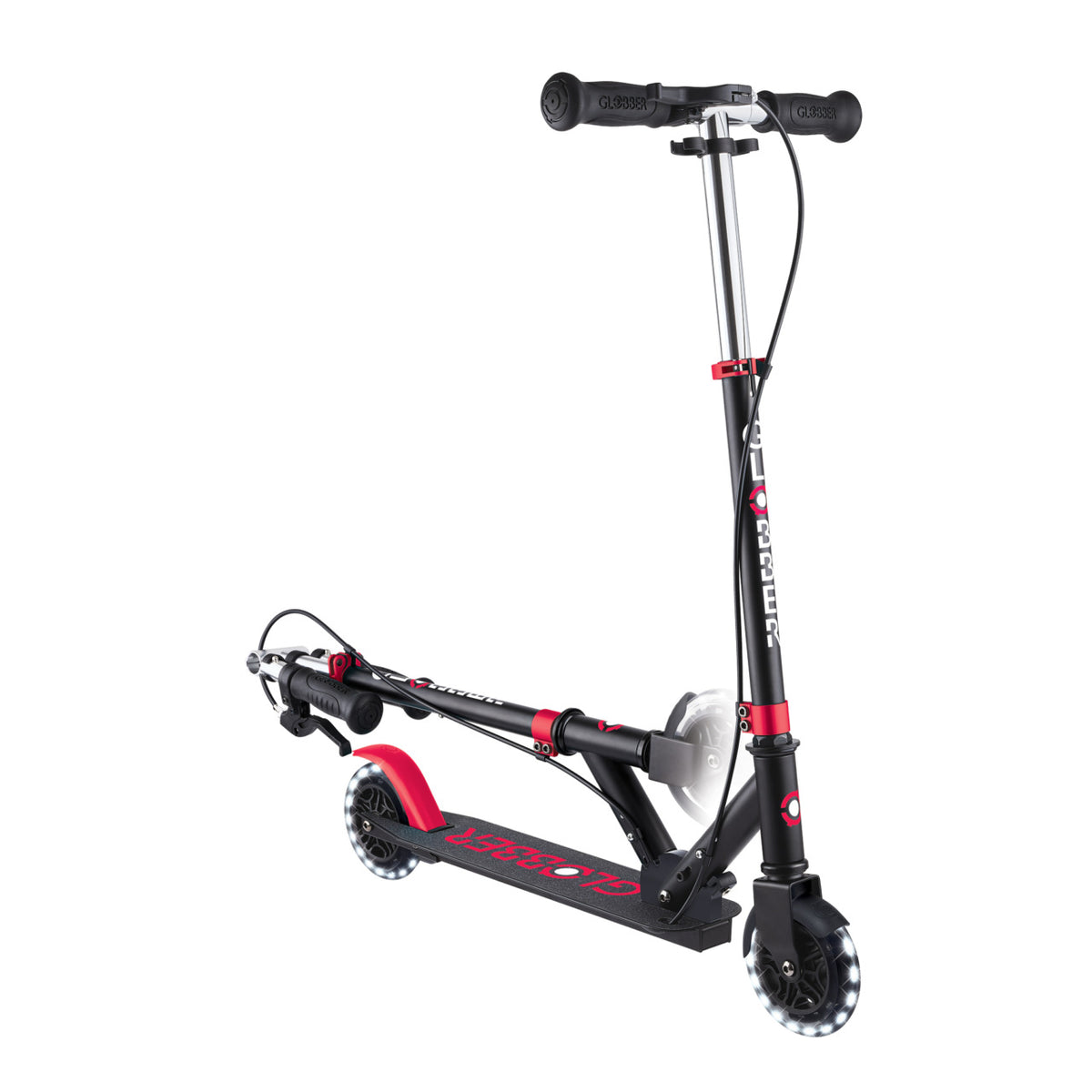 globber - flow foldable junior light - monopattino pieghevole con luci - black pink
