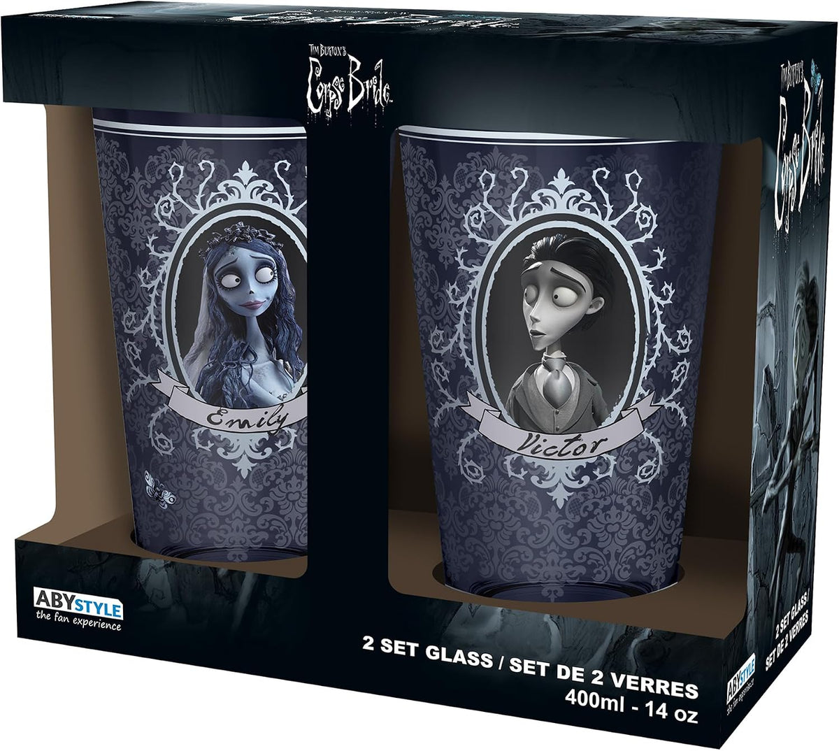corpse bride - victor & emily - set 2 premium large glass