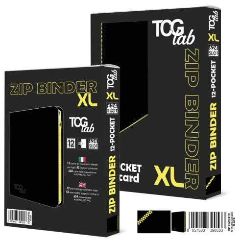 12-pocket trading card binder with zipper - 624 nero - zip gialla