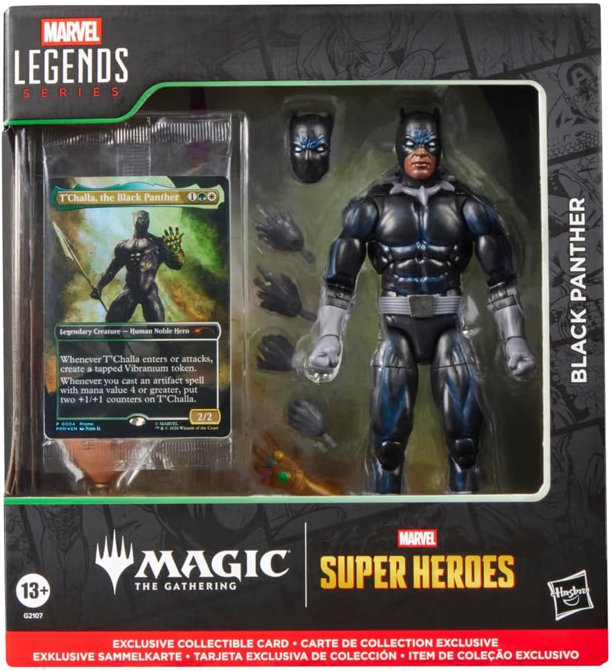 marvel legend series - black panther - personaggio snodabile con carta magic
