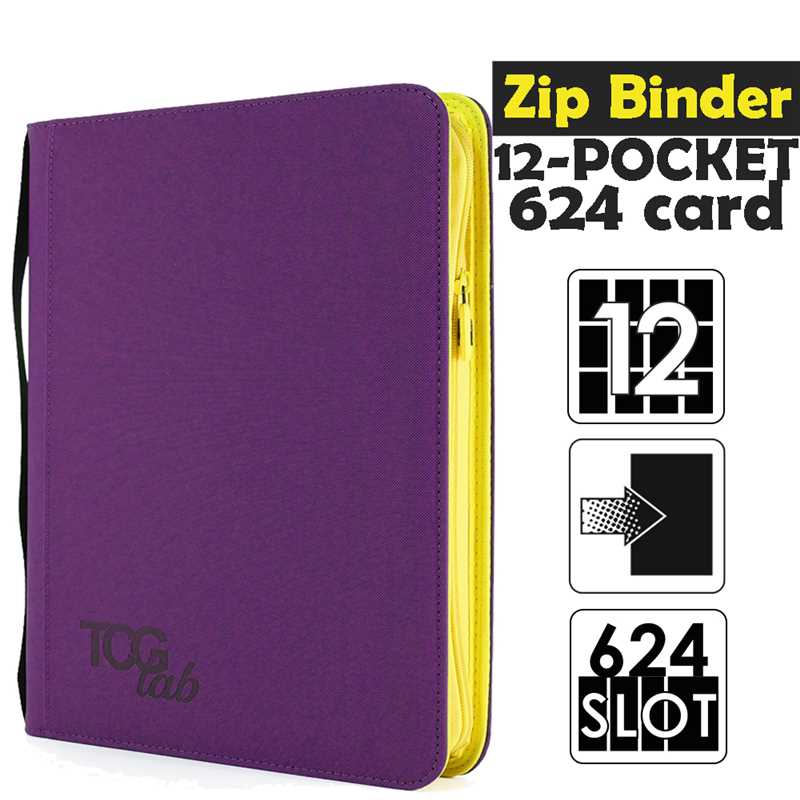 12-pocket trading card binder with zipper - 624 viola - zip gialla