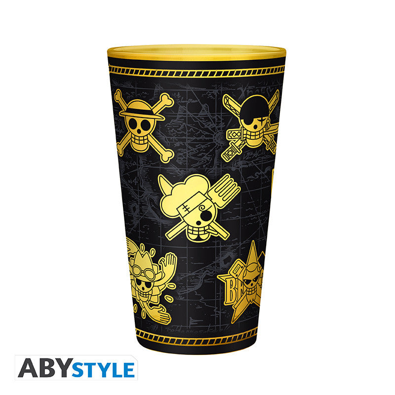 one piece - gold skulls - premium large glass 400ml
