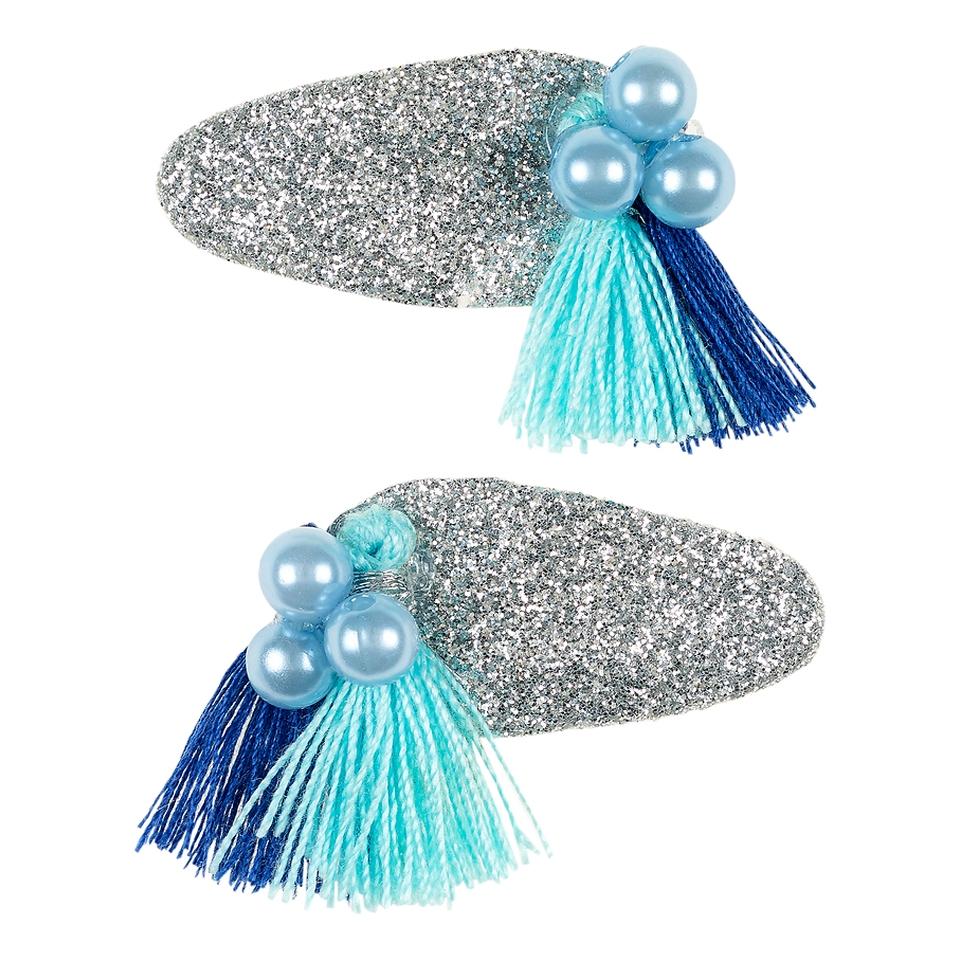 mollettina per capelli lyla con nappa argento e perle